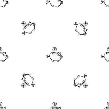 Seamless pattern Handdrawn money box pig doodle icon. Hand drawn black sketch イラスト素材