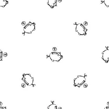 Seamless pattern Handdrawn money box pig doodle icon. Hand drawn black sketch Stock Illustration