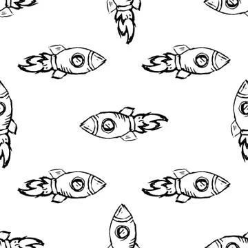 Seamless pattern Handdrawn rocket doodle icon. Hand drawn black sketch. Sign  Stock Illustration