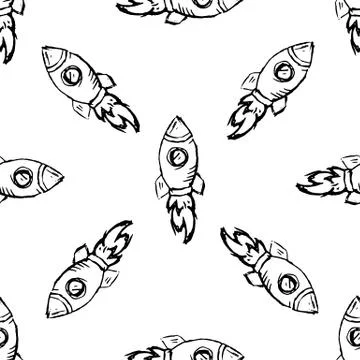 Seamless pattern Handdrawn rocket doodle icon. Hand drawn black sketch. Sign  Stock Illustration