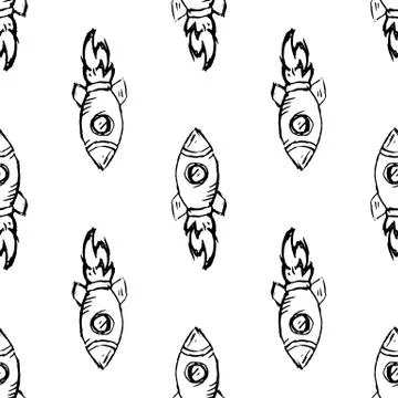 Seamless pattern Handdrawn rocket doodle icon. Hand drawn black sketch. Sign  Stock Illustration