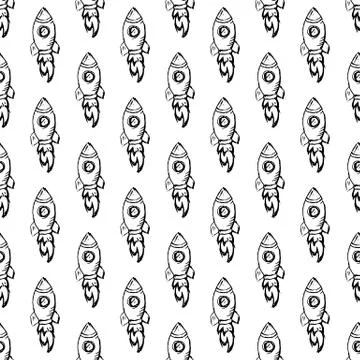 Seamless pattern Handdrawn rocket doodle icon. Hand drawn black sketch. Sign  Illustrazione stock