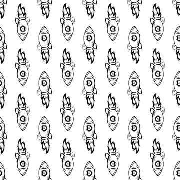 Seamless pattern Handdrawn rocket doodle icon. Hand drawn black sketch. Sign  Stock Illustration