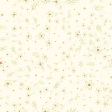 Seamless pattern with handdrawn yellow flowers and green leaves Stock Illustration
