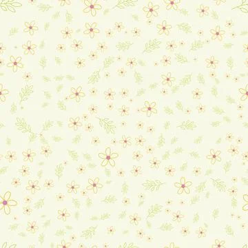 Seamless pattern with handdrawn yellow flowers and green leaves Stock Illustration