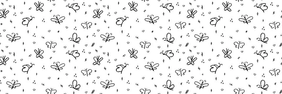 Seamless pattern with handdrrawn butterflies. Contour drawn cute moth insect Stock Illustration