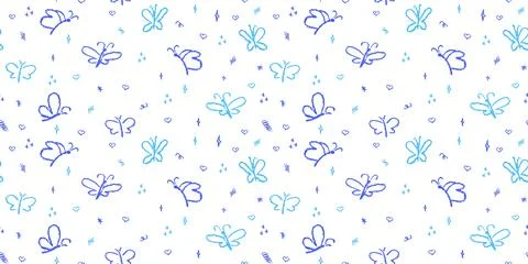 Seamless pattern with handdrrawn butterflies. Contour drawn cute moth insect Stock Illustration