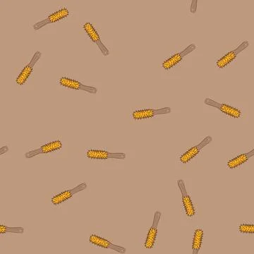 Seamless pattern handle hair brush wooden cartoon vector Illustration