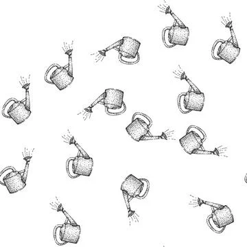 Seamless pattern handle watering can sketch hand drawn Stock Illustration