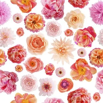 Seamless pattern with handmade crepe paper flowers on white background Illustrazione stock