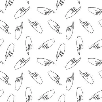 Seamless pattern with hands. Black and white vector template. Stock Illustration