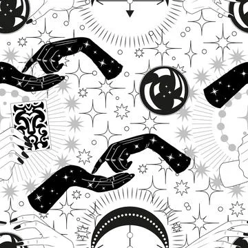 Seamless pattern with hands of fortune teller Stockillustratie