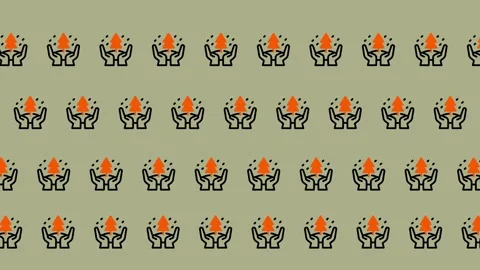 Seamless Pattern of Hands Holding a Fiery Orb. Stock Footage 325385983