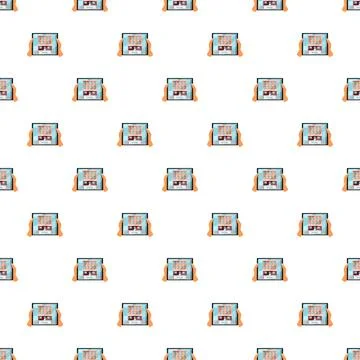 Seamless pattern with hands holding tablet searching real estate 스톡 일러스트