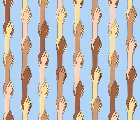 Seamless pattern of hands of people with different skin color. Stock Illustration