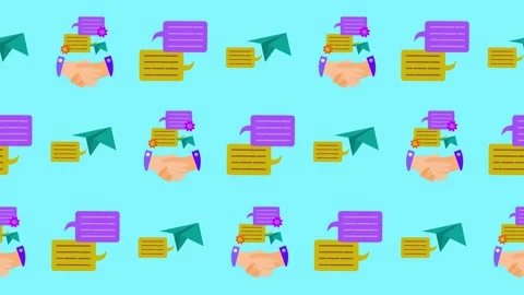 Seamless pattern of handshake, digital chat, and strategic communication icons 스톡 동영상 323113998