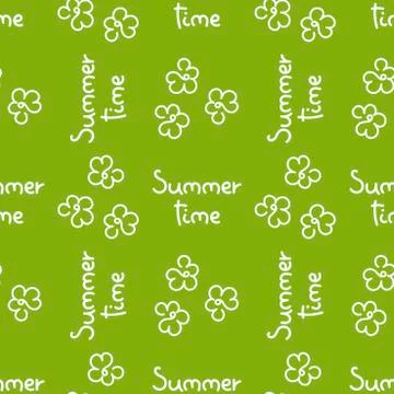 Seamless pattern with handwritten Summer time phrase. Hand drawn calligraphic Stock Illustration