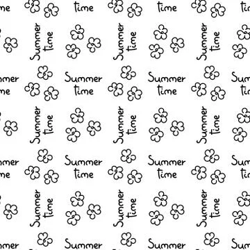 Seamless pattern with handwritten Summer time phrase. Hand drawn calligraphic Stock Illustration