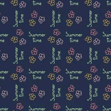 Seamless pattern with handwritten Summer time phrase. Hand drawn calligraphic Stock Illustration