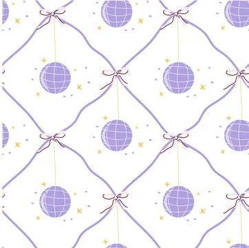 Seamless pattern with hanging lavender globes and bows on white background Stock Illustration