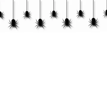 Seamless pattern with hanging spiders on white background. Vector Stock Illustration