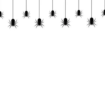 Seamless pattern with hanging spiders on white background. Vector Stock Illustration