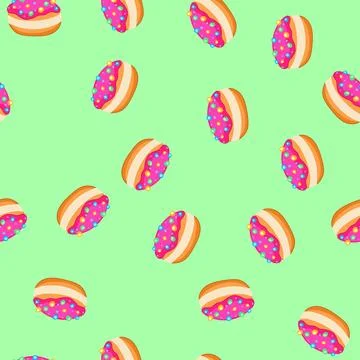Seamless pattern hanukkah sufganiyah donut with pink icing and sprinkles Stock Illustration