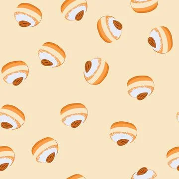 Seamless pattern hanukkah sufganiyot doughnut with powdered sugar and almond Stock Illustration