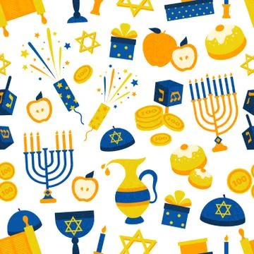 Seamless Pattern With Hanukkah Symbols Stock Illustration