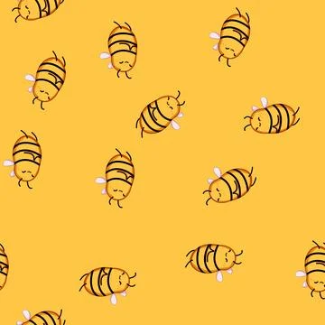 Seamless pattern happy bee character cartoon vector イラスト素材