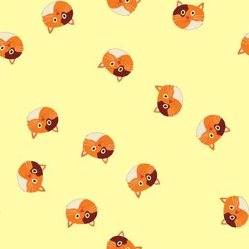 Seamless pattern happy cat face cartoon vector Stock Illustration