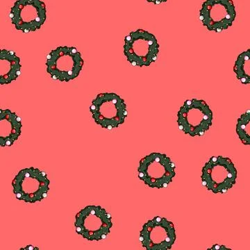 Seamless pattern happy christmas wreath cartoon vector Stock Illustration