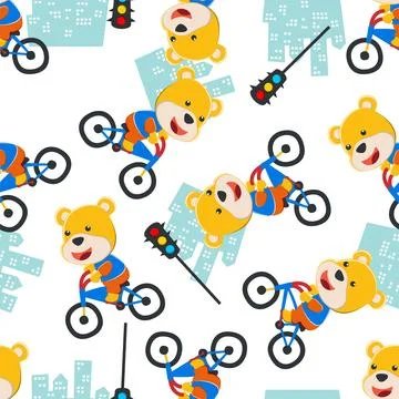 Seamless pattern of happy crocodile ride a motorcycle, Stock Illustration
