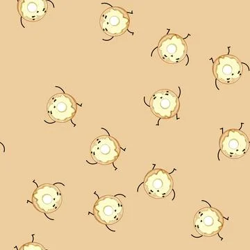 Seamless pattern happy donut character cartoon vector Stock Illustration