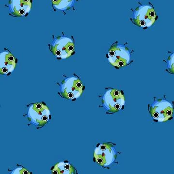 Seamless pattern happy earth planet character cartoon vector Stock Illustration