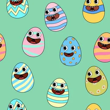 Seamless pattern Happy Easter groovy eggs festive background 스톡 일러스트