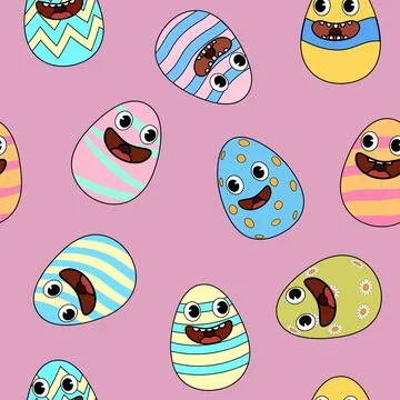 Seamless pattern Happy Easter groovy eggs festive background Stock Illustration