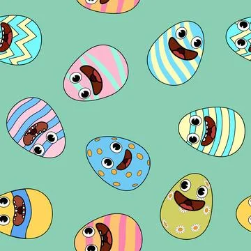 Seamless pattern Happy Easter groovy eggs festive background Illustrazione stock