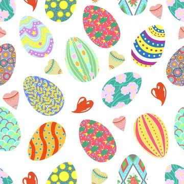 Seamless pattern with Happy Easter holiday traditional symbols Stock Illustration