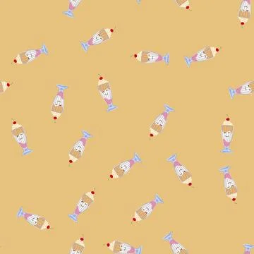Seamless pattern happy face kawaii milkshake drink with cherry topping Illustrazione stock