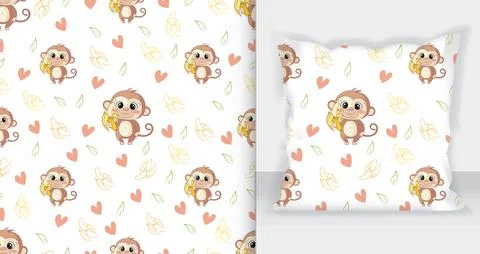 Seamless pattern a happy funny monkey smiling. Illustration Of Cute Monkey .. 스톡 일러스트