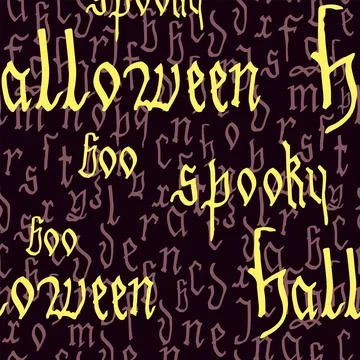 Seamless Pattern Happy Halloween with text, pumpkin, ghost, witcher. Hand dra Illustrazione stock