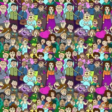Seamless pattern of happy laughing people Stock Illustration