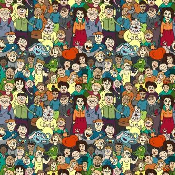 Seamless pattern of happy laughing people Stock Illustration