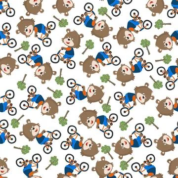 Seamless pattern of happy little fox ride a bicycle, Trendy Creative vector Illustrazione stock