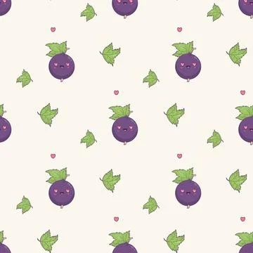 Seamless Pattern with Happy Loving Currant Berry. Cute Happy Kawaii Cartoon.. 库存插图