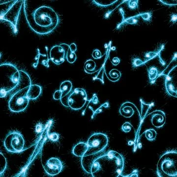 Seamless pattern of Happy New Year  with blue sparklers on black background Stock Illustration