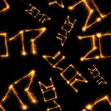 Seamless pattern of Happy New Year - 2017 with sparklers Stock Photos