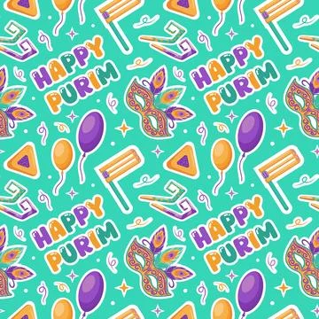 This seamless pattern for Happy Purim features delightful elements like Ham.. Stock Illustration