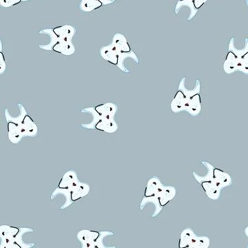 Seamless pattern happy tooth character cartoon vector Stock Illustration